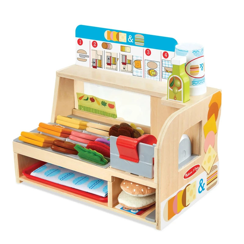 Melissa & Doug Slice & Stack Wooden Sandwich Counter | Toy Shop for Kids, Pretend Play Set | Age 3+ - FSC Certified