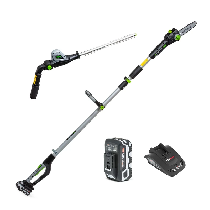 Murray IQ18PSHK 18V Li-Ion Cordless 20cm Pole Saw & 41cm Hedge Trimmer 2-in-1 Kit, Powered by Briggs & Stratton, 5.0Ah Battery and Charger Included, Telescopic Shaft, 5 Years Warranty, 1688106