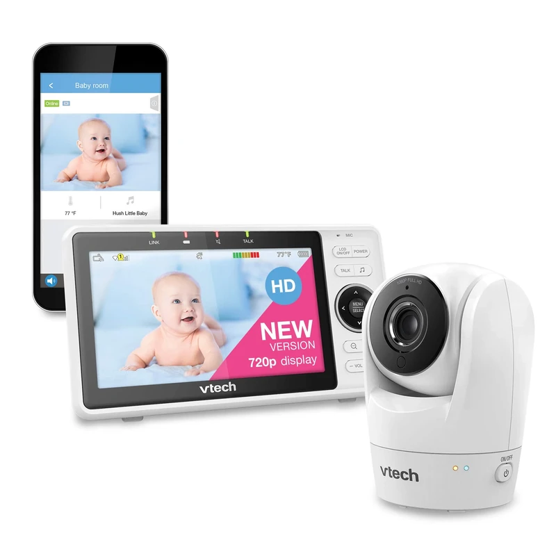 VTech VM901 Smart Wi-Fi Baby Monitor with Upgraded 5-inch 720p Display,Remote Pan Tilt Zoom,1080p HD Camera,Built-in Wide Angle Lens,HD Night Vision,2-way talk,Mobile Connect, iOS/Android Compatible