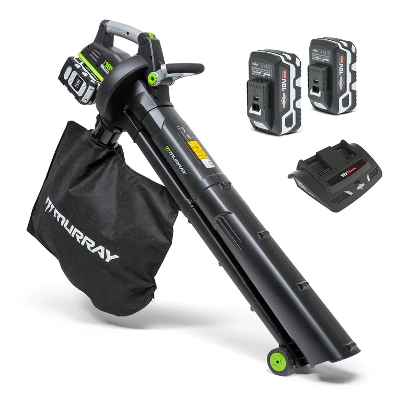 Murray IQ18LBVK Dual 18V (36V) Li-Ion Cordless Leaf Blower Vacuum Kit, Powered by Briggs & Stratton, 247 km/h Air Velocity Brushless Motor, 45L bag, Incl. 2x5.0Ah Batteries & Charger