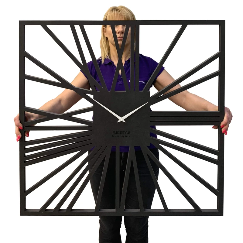 FLEXISTYLE large wall clock 80cm for living room modern for bedroom silent black roman digits XL