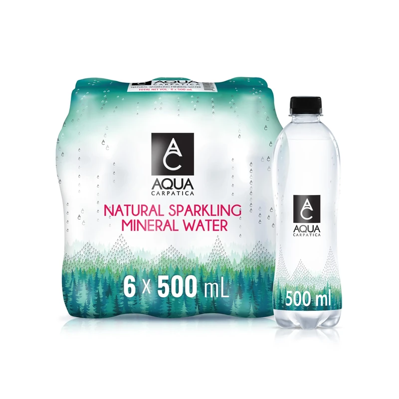AQUA Carpatica 500ml x 6 - Pure Natural Sparkling Mineral Water for Optimal Hydration, Nitrate-Free, Abundant in Calcium & Magnesium, Naturally Alkaline, Enriched with Natural Electrolytes