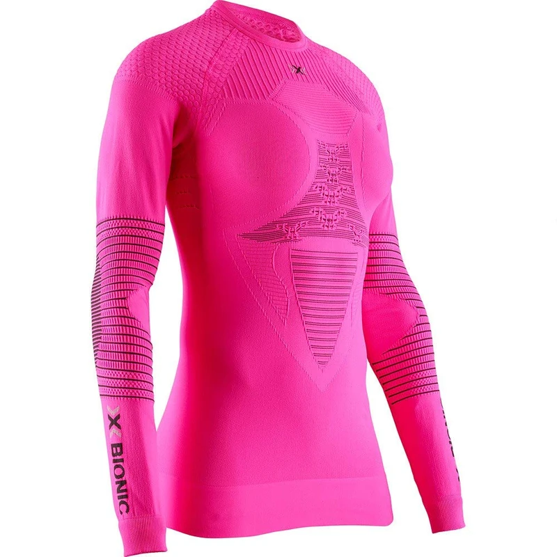 X-Bionic Energizer 4.0 Shirt Long Sleeves Sports Jersey Running Jogging Training Fitness Gym Compression Baselayer Top - Neon Flamingo/Anthracite, X-Large