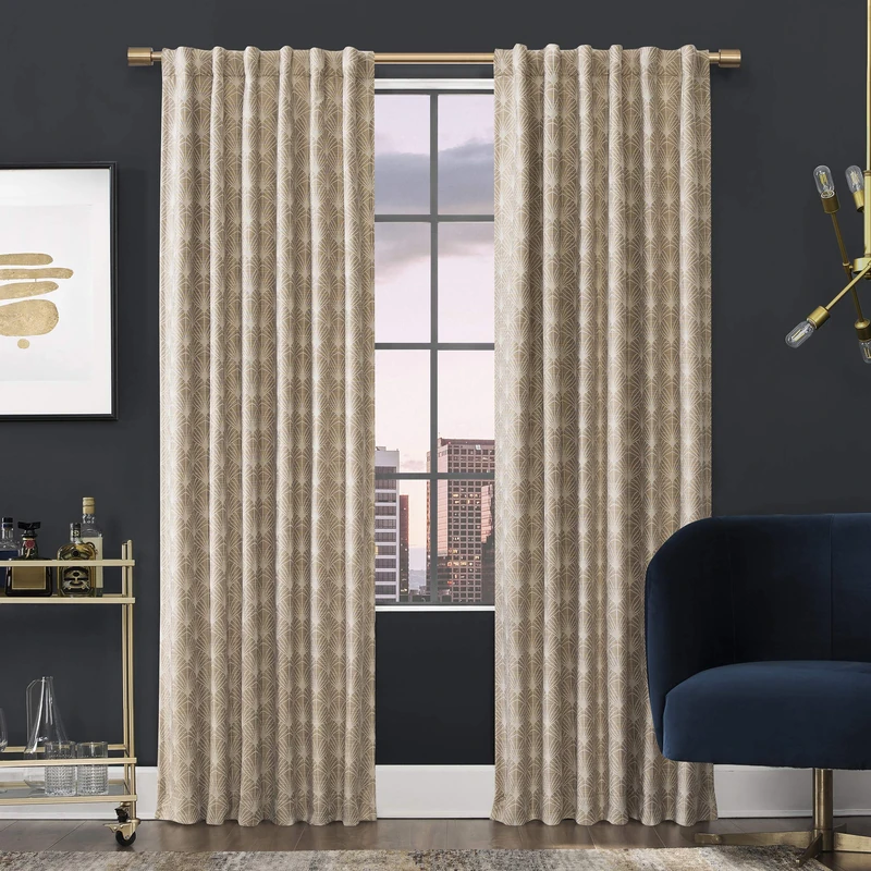 Scott Living Montauk Art Deco 50 x 96-inch Blackout Curtain, Linen - Image 1