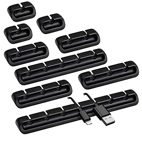 URAQT Cable Clips, Cable Holder, Cable Guide, Cable Organiser Set for Desk, Cable Clip Organizer, Desktop Cord Holder, Used to Organize Home and Office Power Cords, Charging Cords, Mouse Cords, Etc.