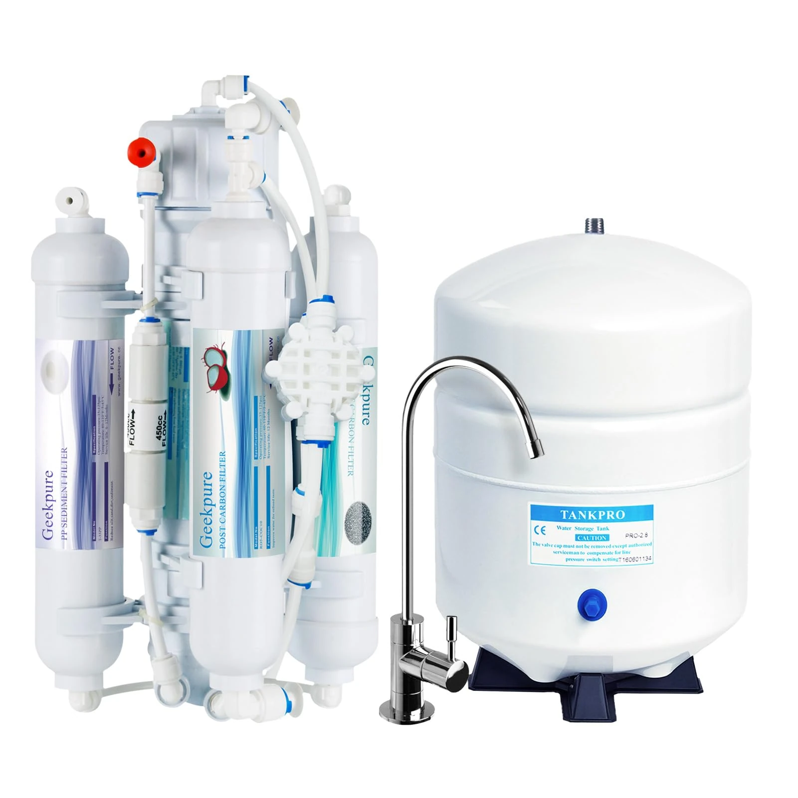 Geekpure 4 Stage Reverse Osmosis RO Drinking Water Filter System with Quick Change Filters -Portable-100 GPD