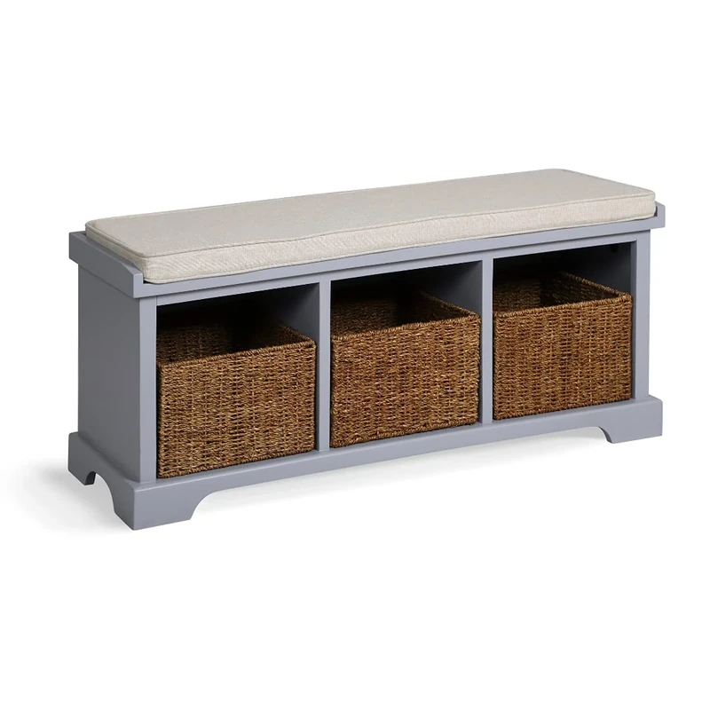 Maine Furniture Co. Newport Hallway Storage Bench In Dove Grey with 2 Baskets - Image 1