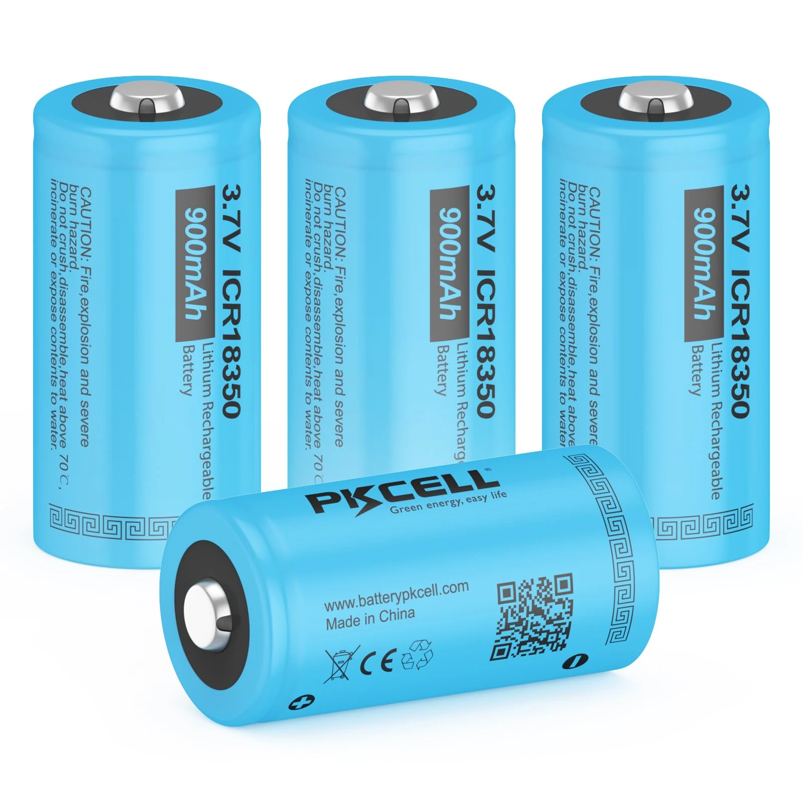 ICR18350 Rechargeable Battery 3.7V Li-ion 900 mAh Batteries for Torch, Toys,Pack of 4,PKCELL