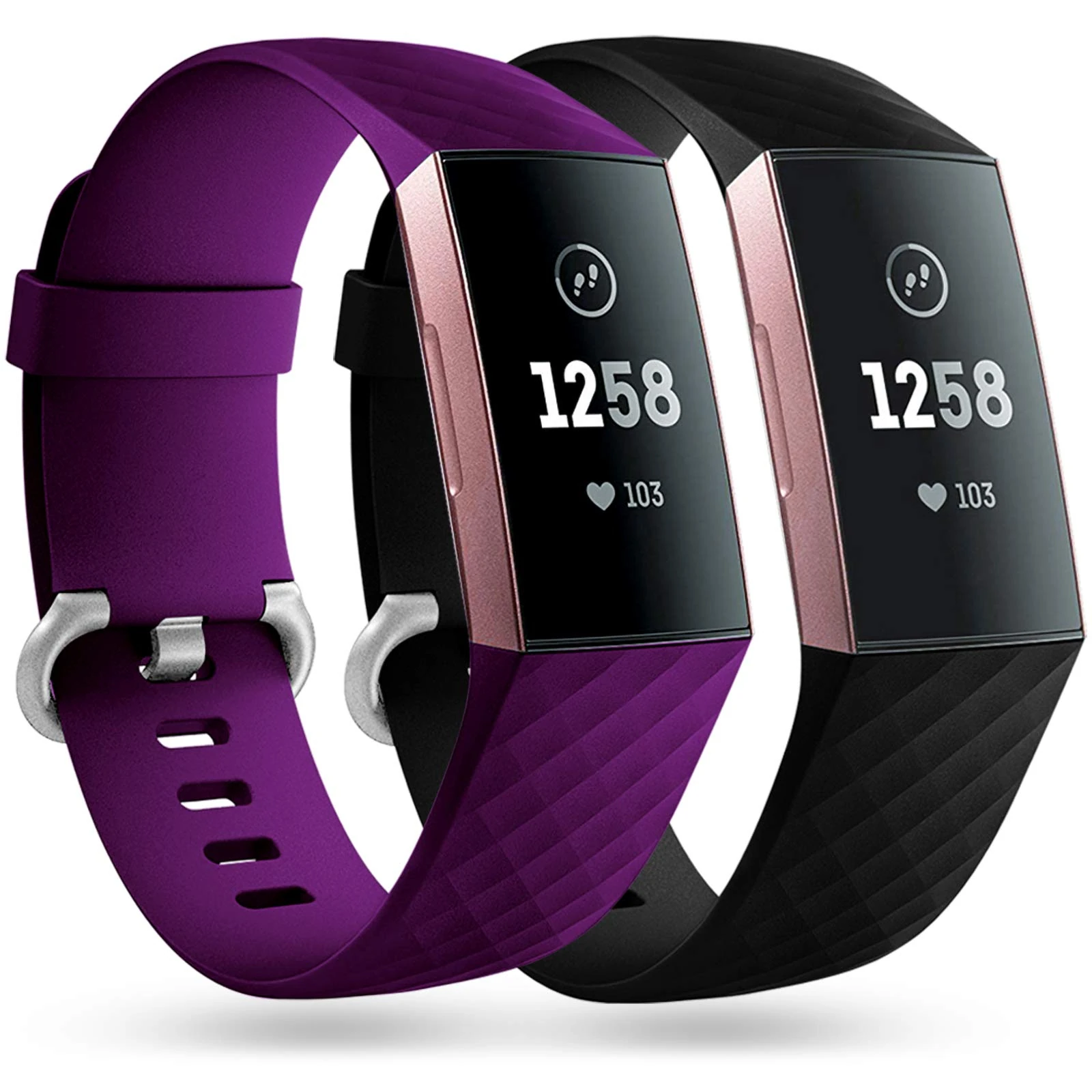 Faliogo 2 Pack Replacement Compatible with Fitbit Charge 3/4, Classic Sport Band for Women Men, Small Plum/Black