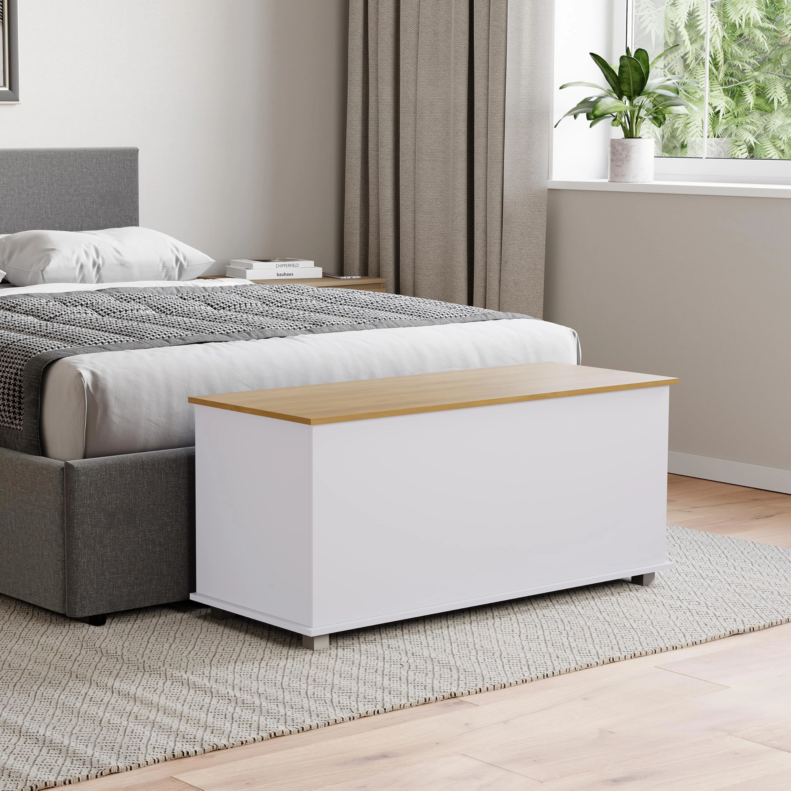 Vida Designs Arlington Storage Ottoman, Wood in White, 100x40x48cm - Storage Ottoman with Lift-Up Lid, Ideal for Toys, Bedding & Footstool Use