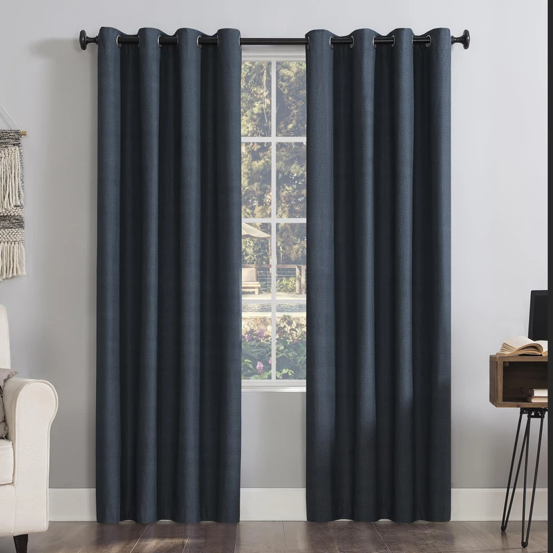 Sun Zero Columbia 2-Pack Thermal Energy Saving 100% Blackout Grommet Curtain Panel Pair, 50" x 95", Navy Blue