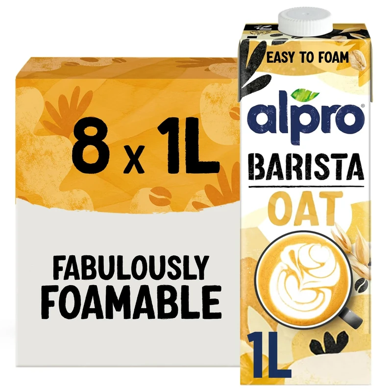 Alpro Barista Oat Drink - Plant-Based Long Life Dairy Free & Lactose Free - Great for Coffee Foam - 1L (Pack of 8)