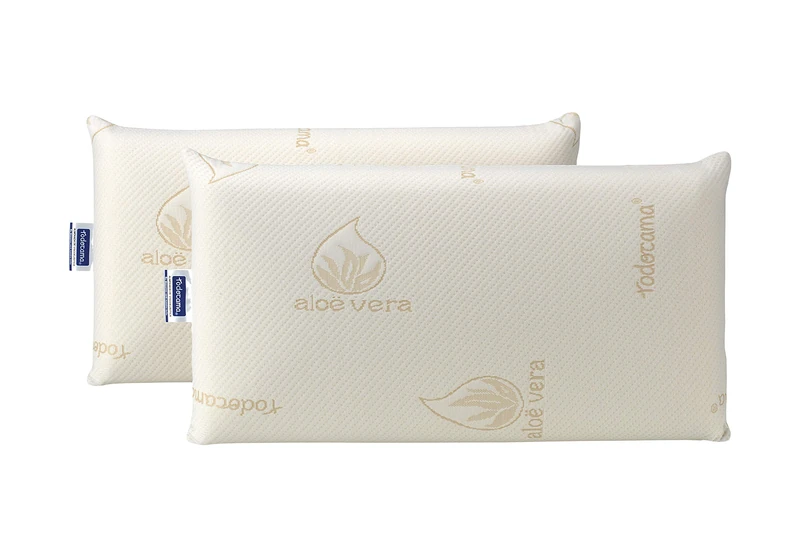 Todocama Memory Foam Pillow, Anti-Dust Mite and Anti-Bacterial Compact Core Double Zippered Case Aloe Vera Fabric Thermo-adjustable neck adaptability. Pack de 2 unidades de 70 cm