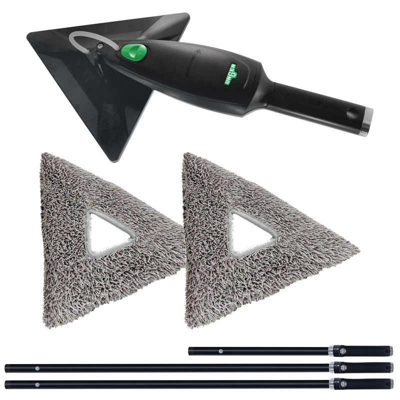 Unger Stingray Open System 330 Plus Indoor Cleaning Kit - Cleaning & Disinfectant for Windows & Smooth Surfaces - Includes Handheld Unit, 3x Poles & 2x Microfibre Pad - Refillable & Reusable