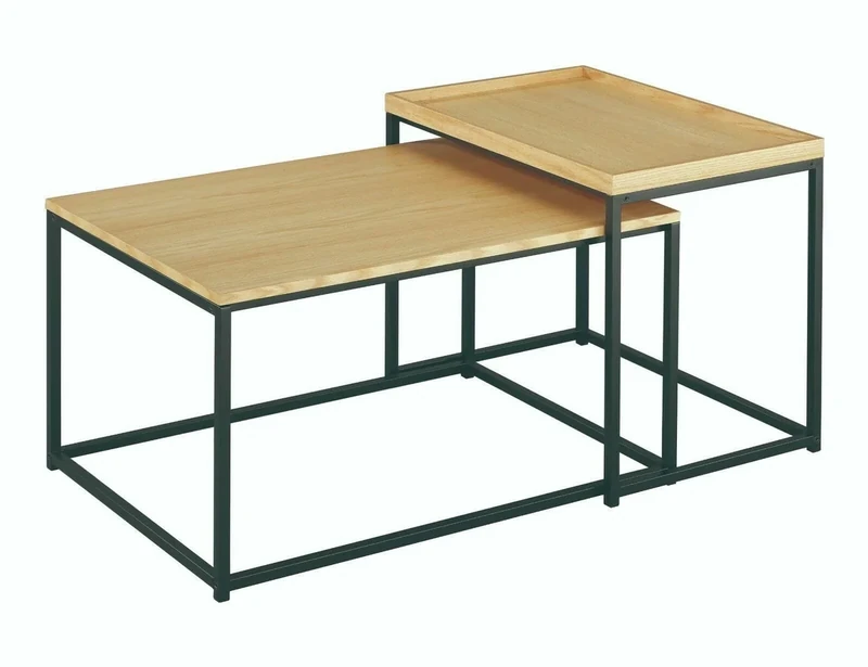 Aspect Novani Set of 2 Coffee Nesting Table, Oak/Black, L 75x55x42.5 S 60x40x50.5(H) cm