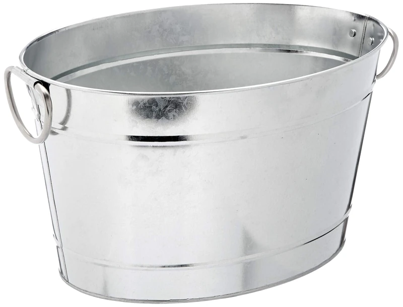 APS 36095 TIN Galvanised Metal Drinks Tray with Plastic Insert and Solid Ring Handles 40 x 28 x 22 cm 11 Litres - Image 1
