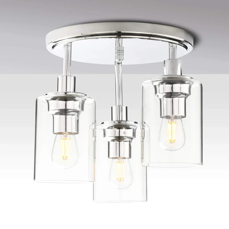 Yosoan Vintage 3 Way Ceiling Lights, Industrial Glass Pendant Light Fitting, Flush Lights for Living Room, Bedroom, Kitchen, Dining Room (Chrome)