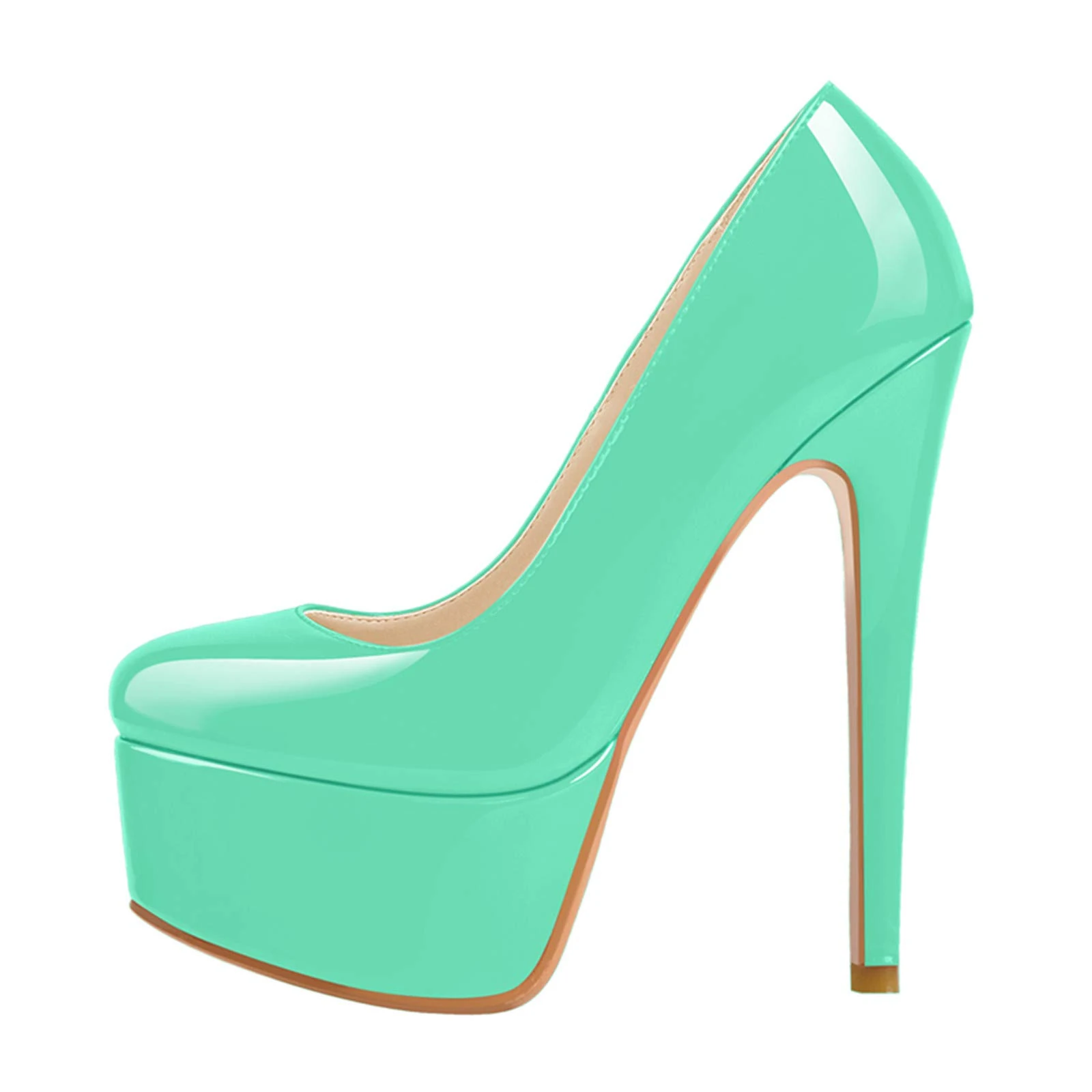 MissHeel Women's Fashion Slip-on High Heel Platform Pumps Round Toe Ankle-Cuff Stiletto High Heels Patent Leather Agate Green Court Shoes Size 12