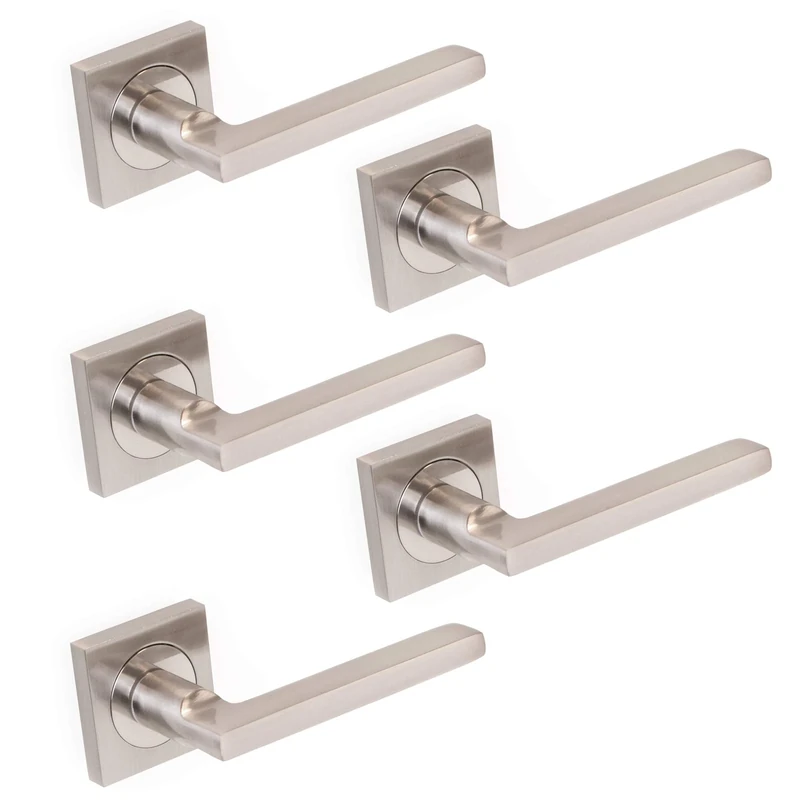 Emuca - Internal Door Handles, Batch of 5 Sets of Internal Door Handles with 50x50mm (1,9x1,9 inch) Rose, Aluminium and zamak, Satin Nickel.