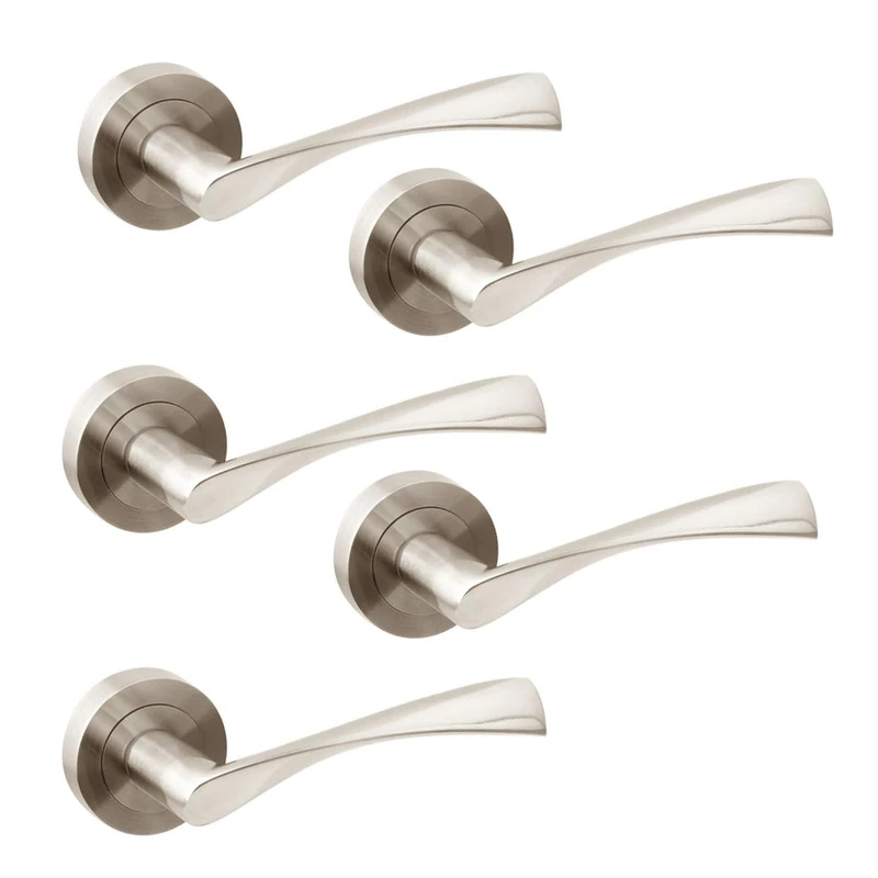 Emuca - Internal Door Handles, Batch of 5 Sets of Internal Door Handles with D.50mm (1,9 inch) Rose, Aluminium, Satin Nickel.