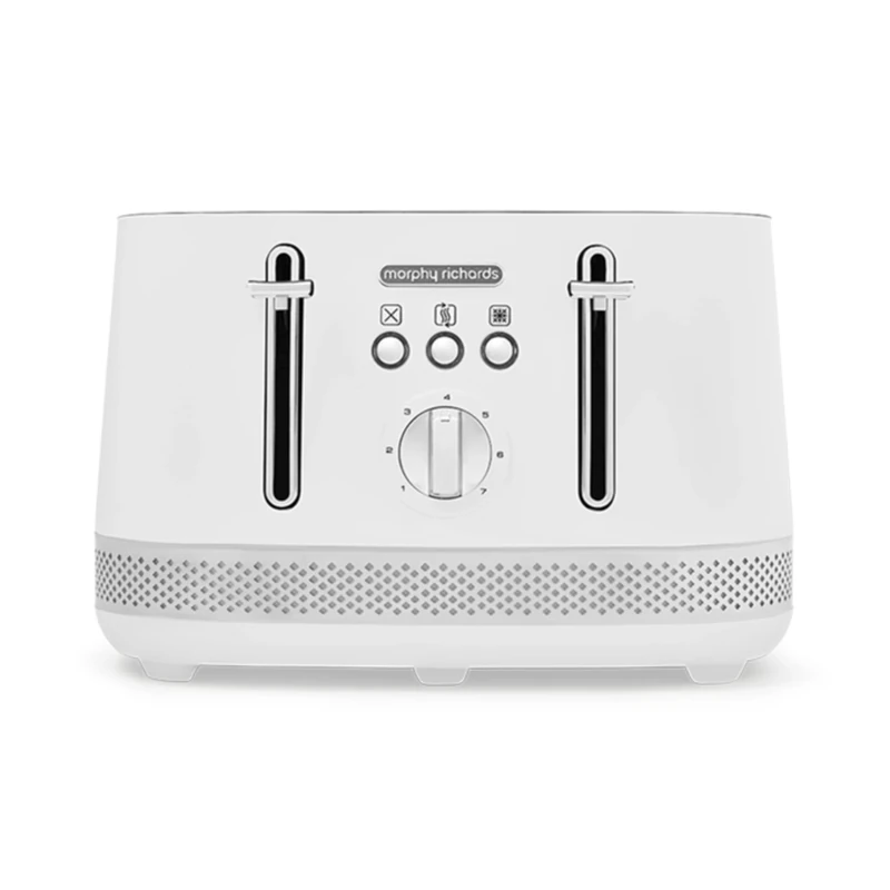 Morphy Richards Illumination 4 Slice Toaster, 7 Toast Settings, Browning Controls, Variable Width Slots, Auto Pop-up, Removeable Crumb Tray, Cord Storage, 1500W, White, 248021