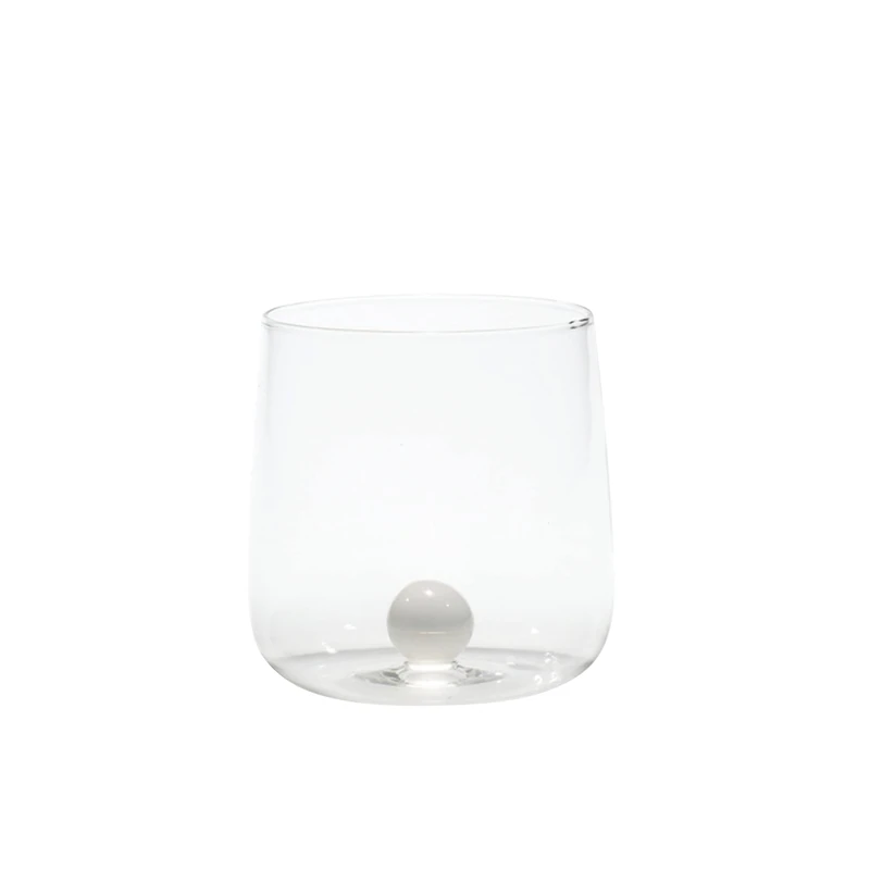 Zafferano Bilia Glass Tumbler - Handmade Transparent Glass, Decorated with a Colourful Glass Ball Inside, cl 44 h 90 mm d 88 mm - Set 6 Pieces - White