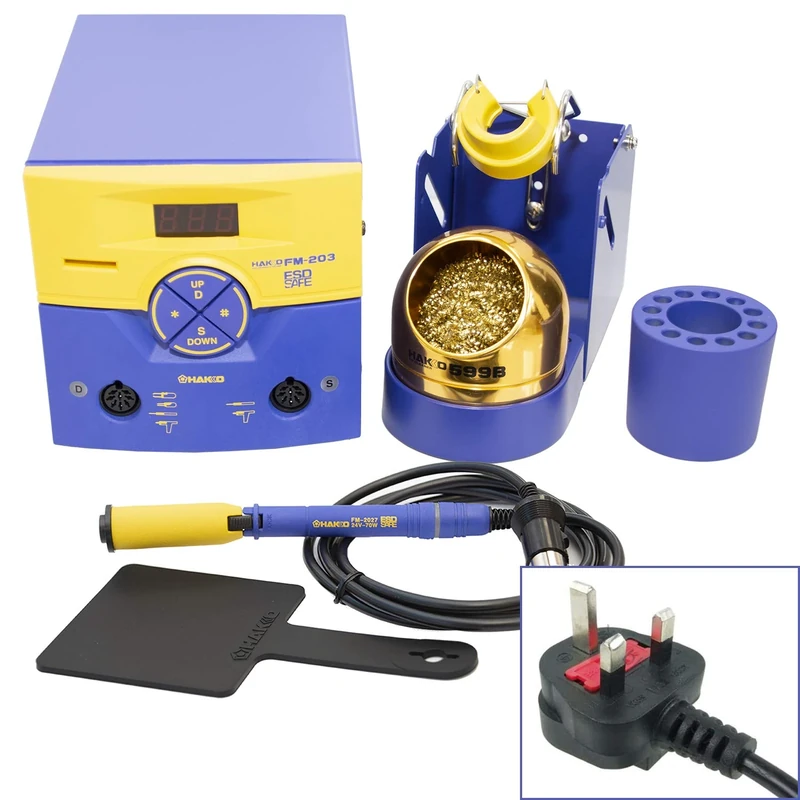 Hakko FM-203 Professional Dual Channel Rework, Soldering & Desoldering Station Supplied with Soldering Iron - Compact – high Power - 140W 230V BS UK Plug