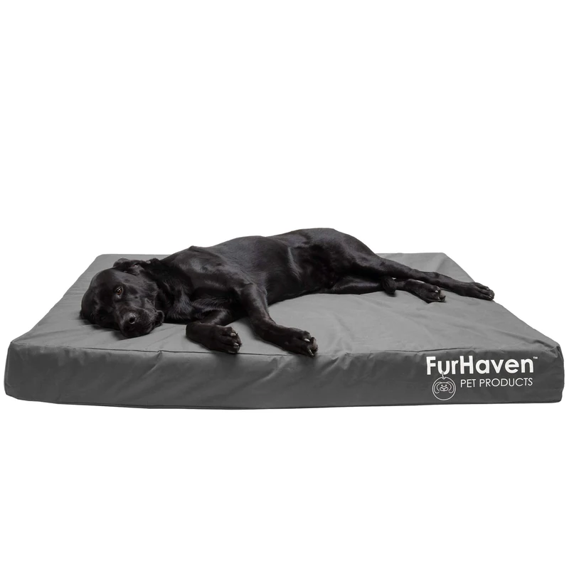 Furhaven XXL Orthopedic Dog Bed Water-Resistant Indoor/Outdoor Logo Print Oxford Polycanvas Mattress w/Removable Washable Cover - Stone Gray, Jumbo Plus (XX-Large)