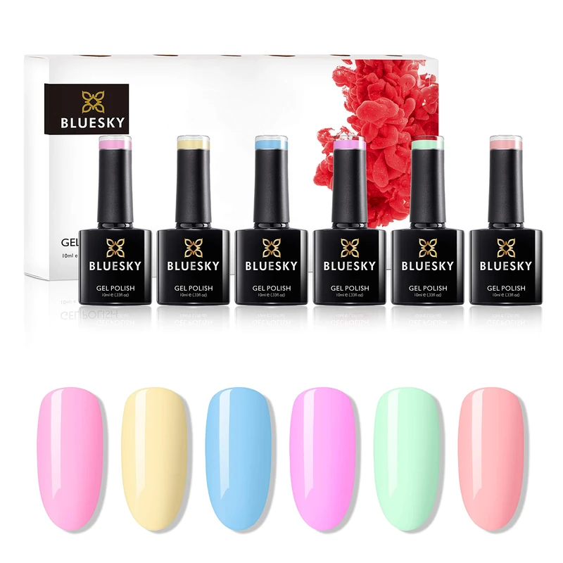 Bluesky Gel Nail Polish Set, Complete Pastel Neon Collection, 6 x 10 ml, Pink, Yellow, Blue, Purple, Green, Peach (Requires Curing Under UV LED Lamp) - Image 1