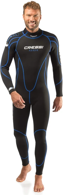 Cressi Maya Man Monopiece Wetsuit - One Piece Wetsuit for Snorkelling, Swimming and Water Sports, 2.5mm Ultra Stretch Neoprene, Black/Blue, S