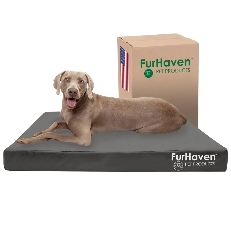 FurHaven Water-Resistant Cooling Gel Dog Bed for Large Dogs w/Removable Washable Cover, For Dogs Up to 125 lbs - Indoor/Outdoor Logo Print Oxford Polycanvas Mattress - Stone Gray, Jumbo Plus/XXL