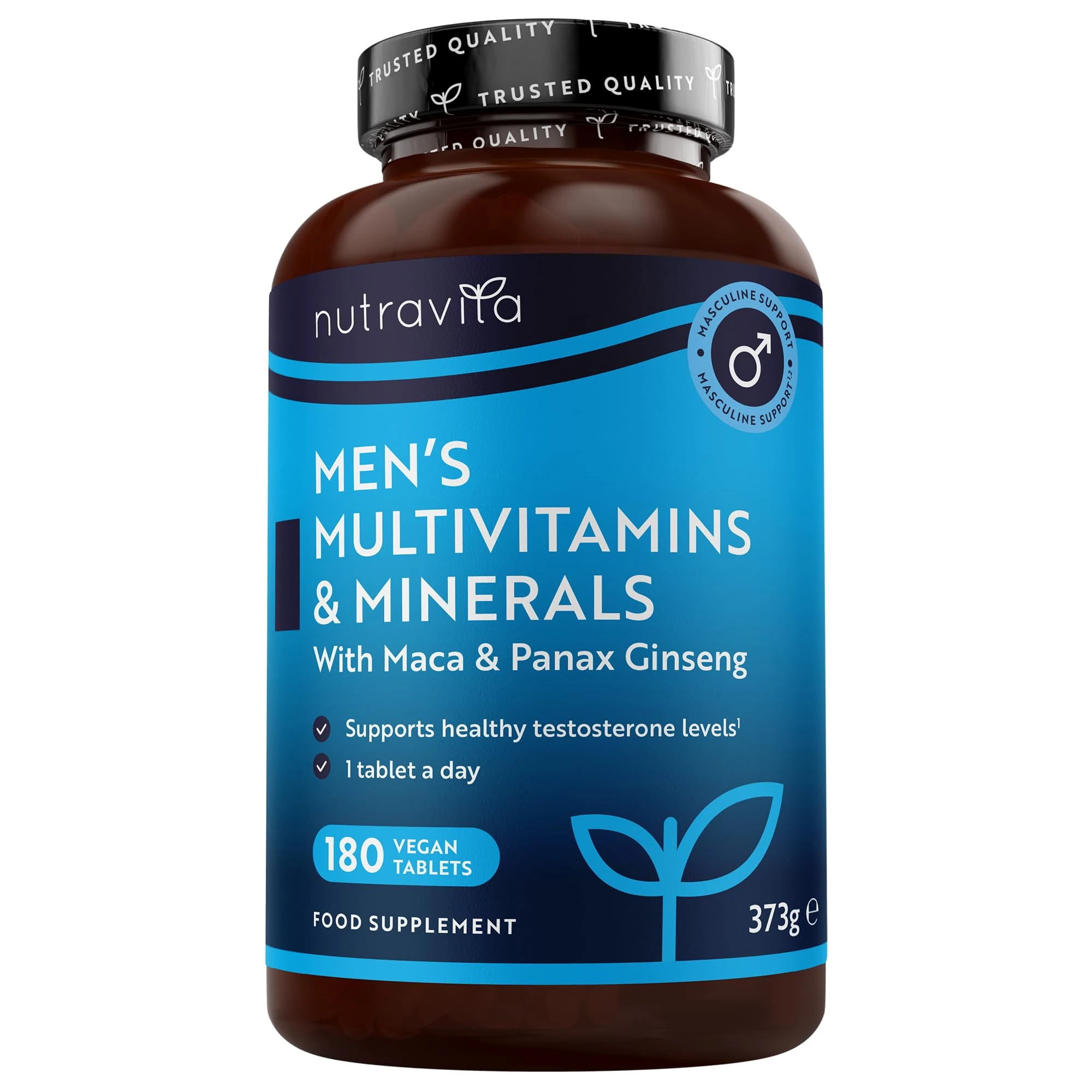 Nutravita Men's Multivitamins and Minerals - 25 Essential Active Vitamins and Minerals with Added Maca Root and Panax Ginseng - Multivitamin Tablets for Men - 180 Vegan Tablets - Made in The UK