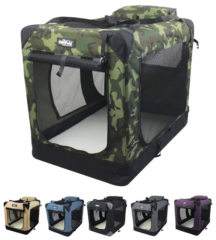 EliteField 3 Door Foldable Dog Box for Indoor and Outdoor Use Various Sizes and Colours (24" L x 18" W x 21" H, Camouflage)