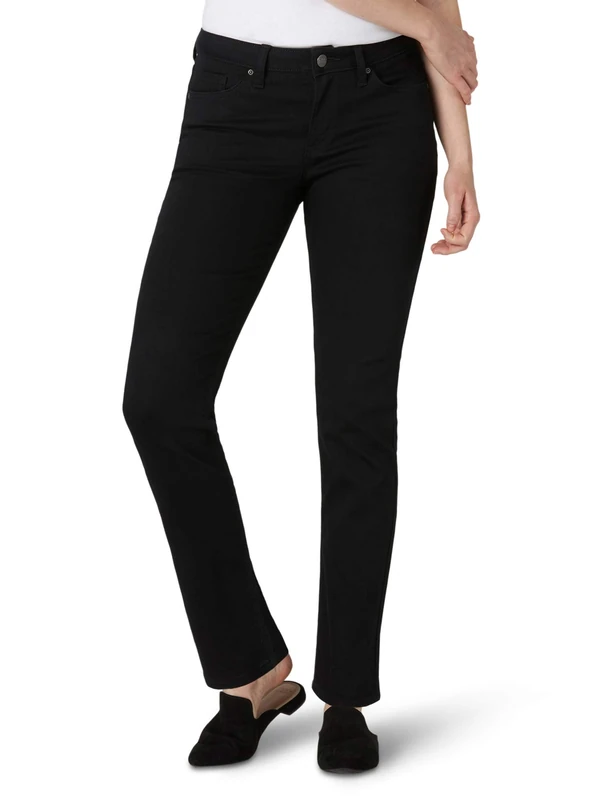 Lee Women's Regular Fit Straight Jeans, Black, 16W L