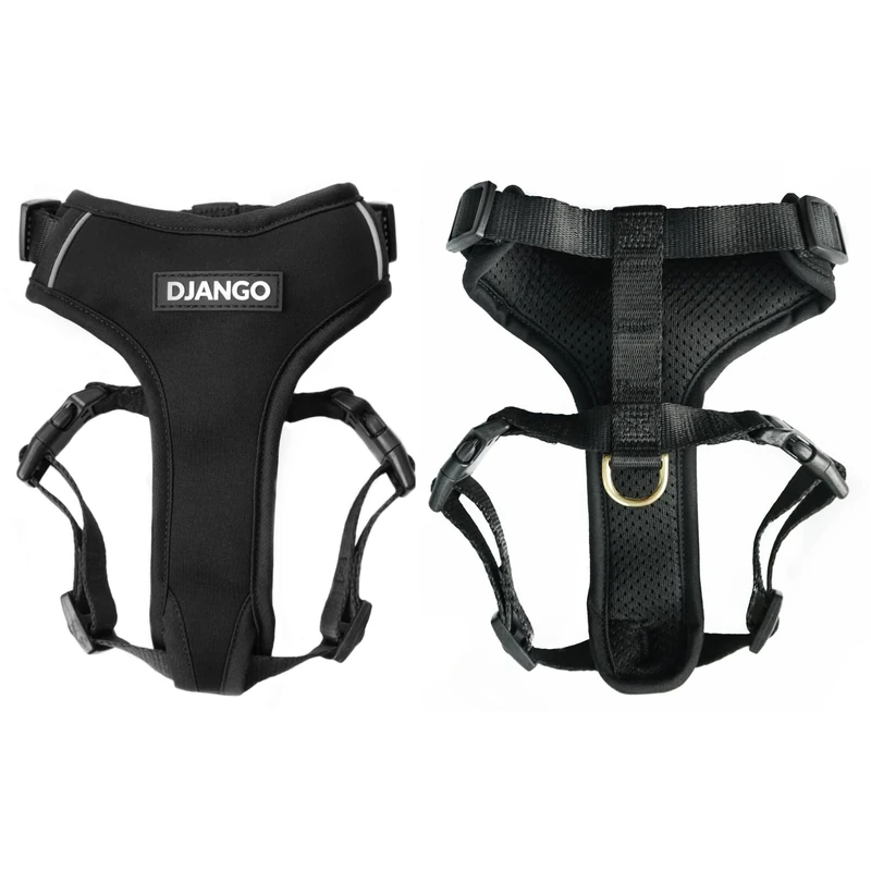 DJANGO Adventure Dog Harness - Black Neoprene Padded Harness