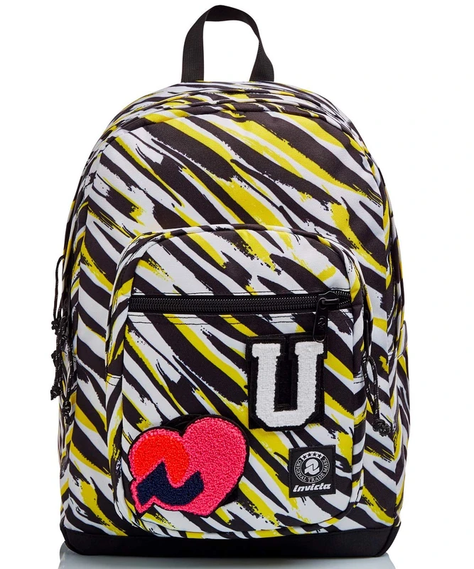 Invicta Jelek Animalier Patch Me Zebra, Unisex Double Compartment Backpack - Children, Yellow, One Size