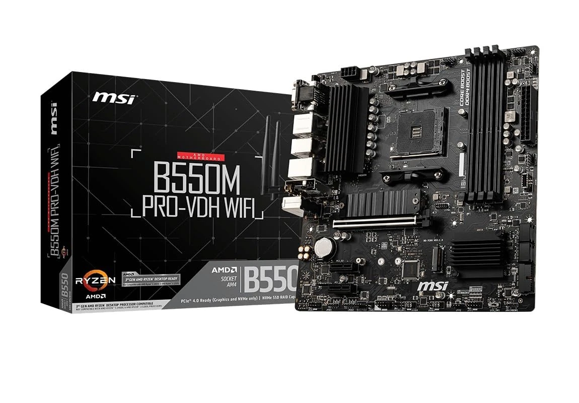 MSI B550M PRO-VDH WiFi ProSeries Motherboard (AMD AM4, DDR4, PCIe 4.0, SATA 6Gb/s, M.2, USB 3.2 Gen 1, Wi-Fi, D-SUB/HDMI/DP, Micro-ATX)