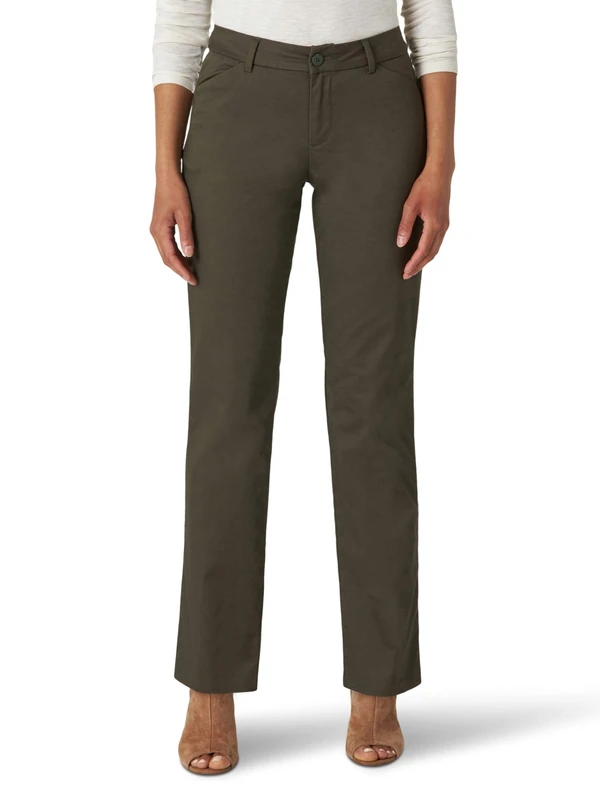Lee Women's Wrinkle Free Relaxed Fit Straight Leg Pant, Frontier Olive, 18 Long