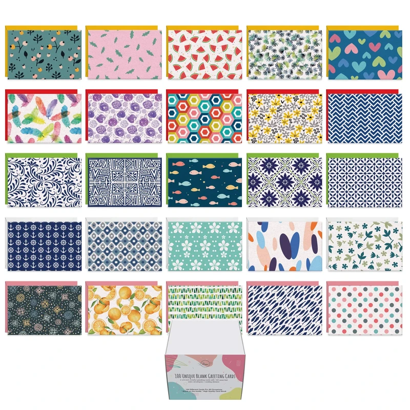 Dessie Unique Blank Greeting Cards with Colored Envelopes and Gold Seals Set for All Occasion, 4x6 Inch, 100 Cards