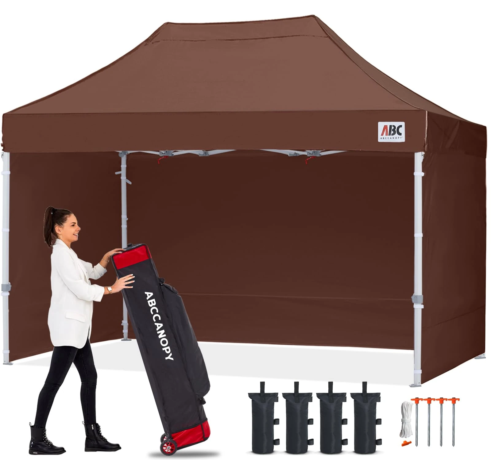 ABCCANOPY 3x4.5M Canopy 3x6M Pop Up Commercial Canopy Tent with Side Walls Instant Shade, Bonus Upgrade Roller Bag, 4 Weight Bags, Stakes and Ropes (Brown)