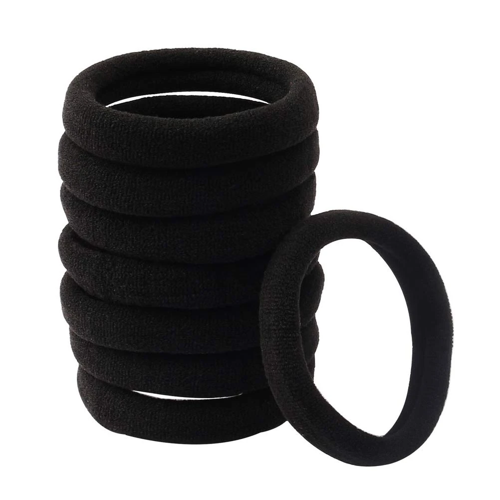 nuoshen 100 Pcs Hair Ties for Women, Cotton Hair Bands Elastic Hair Bobbles Stretch Strong Hairbands Ponytail Holders for Thick Heavy and Curly Hair(Black)