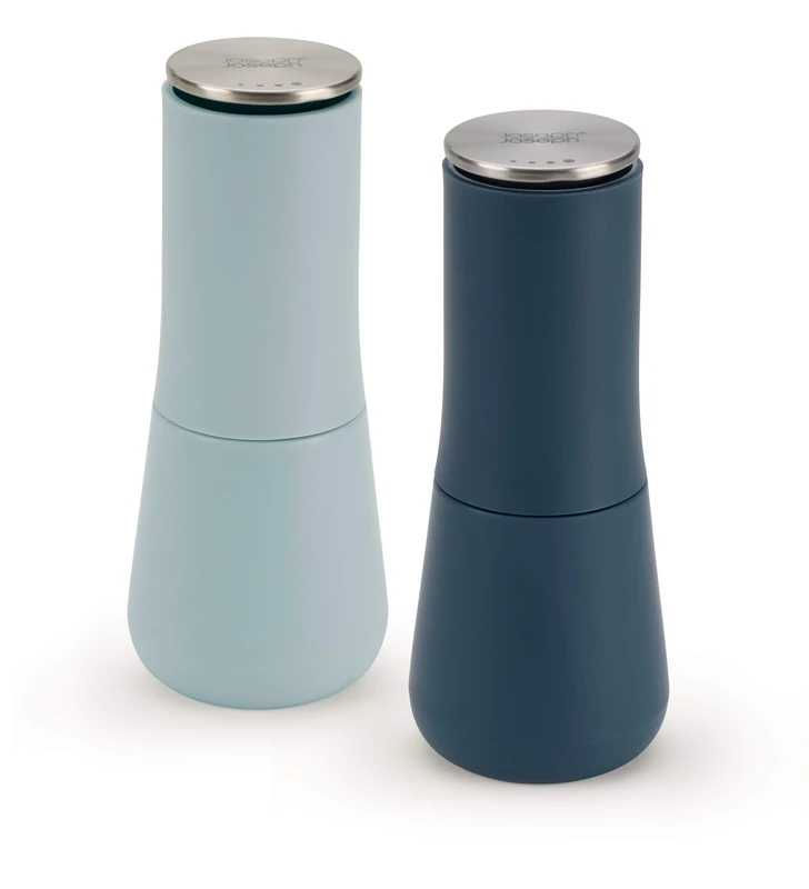 Joseph Joseph Editions Milltop Non-Spill Salt and Pepper Mill Set Refillable with Ceramic Grinding, Blue, set of 2