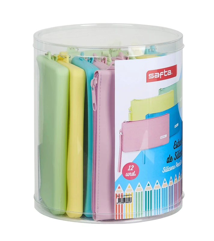 Safta Set 12 Flat Silicone Pencil Case Assorted, 195x230 mm, Blue, M, Juvenile - Image 1