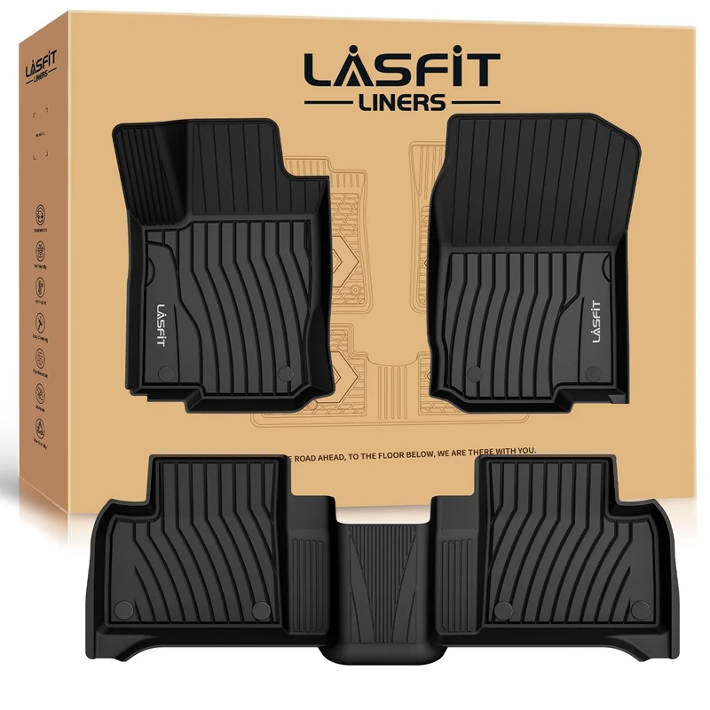 LASFIT Floor Mats Fits for 2016-2019 Mercedes Benz ML GLE 300 350 400 450 500 550 580, All Weather Guard Custom Fit TPE Floor Liners, 1st & 2nd Row, Black