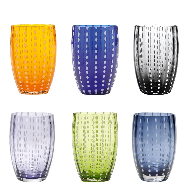 Zafferano PR00198 Perle Tumbler-Handmade Transparent Glass, cl 32 h 109mm d 71mm-Set 6 Pieces-Assorted Colour - Image 1