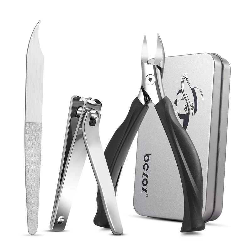 BEZOX Toenail Clippers and Fingernail Clippers with Metal Nail File/Toenail Lifter, Nail Clipper Set for Thick Nails, 3 PCS Ingrown Toenail Tool Kit, Manicure & Pedicure Tools Set