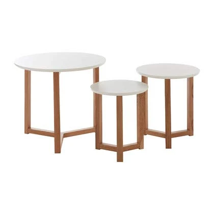 Premier Housewares Nest of 3 Side Tables for Living, Oak Wood, w50 x d50 x h42cm - White/Natural