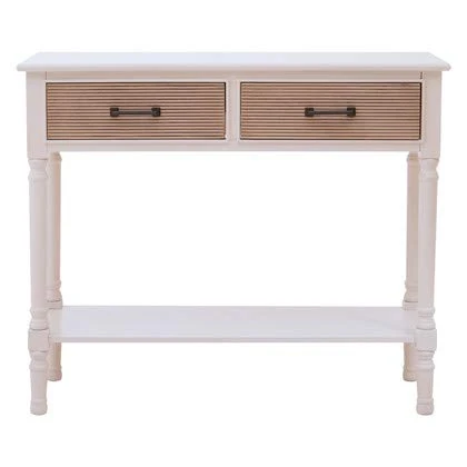 Premier Housewares 2 Drawer Console Table for Hallway & Living Room, w90 x d33 x h75cm, Pearl White - Heritage