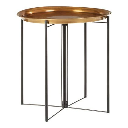 Premier Housewares Small Metal Side Table Rich Brass Tones Side Tables Living Room Small Black Table Metal Table Metal Legs W50 x D50 x H55cm