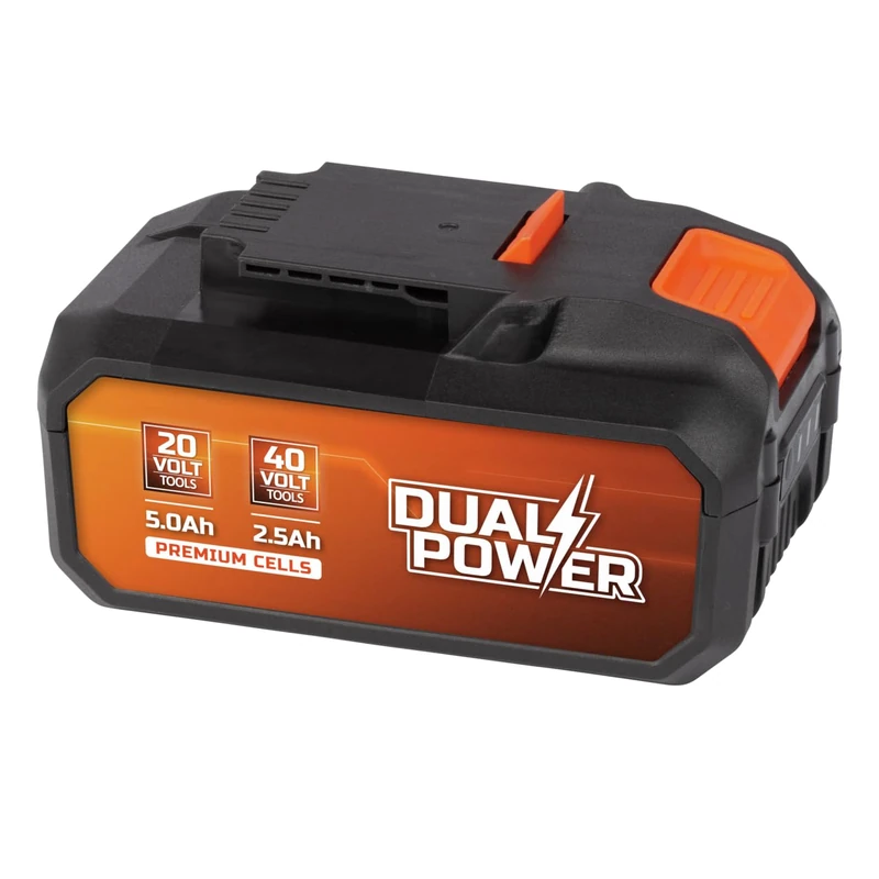Powerplus Battery 2 x 20 V 5.0/2.5 Ah, for all Power Tools and Garden Tools in the Dual Power Range and can be used in both 40 V and 20 V devices